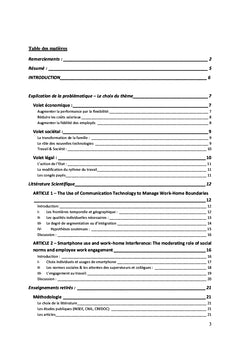 Influence des TIC & gestion de l'équilibre vie privée/professionnelle