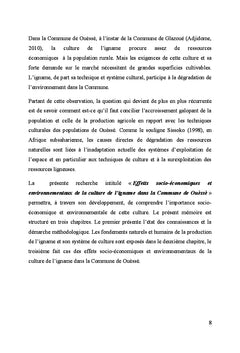Impacts de la culture de l'igname dans la Commune de Ouesse au Benin
