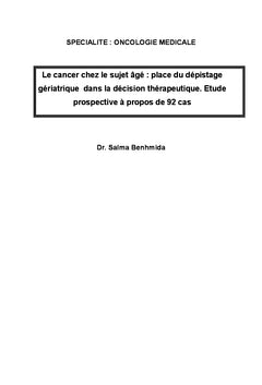 Le rôle du dépistage gériatrique dans le traitement du cancer chez les personnes âgées