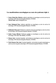 Manifestations neurologiques au cours du syndrome triple A