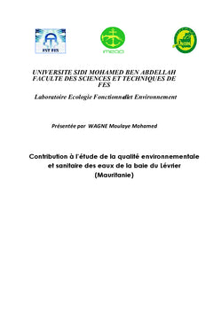 Qualité environnementale et sanitaire des eaux de la Baie du Levrier