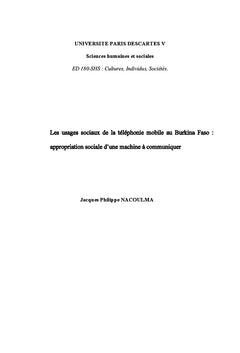 Les usages sociaux de la téléphonie mobile au Burkina Faso