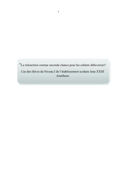 La reinsertion comme seconde chance pour les enfants defavorises