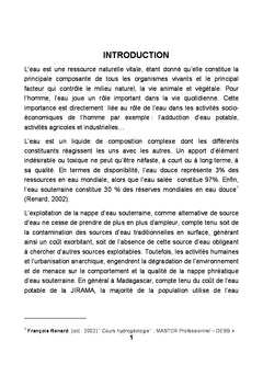 Etude de la pollution de la nappe souterraine de la ville de Toamasina