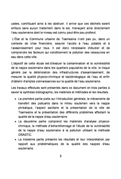 Etude de la pollution de la nappe souterraine de la ville de Toamasina
