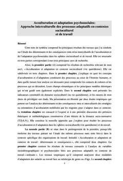 Acculturation et adaptation psychosociales