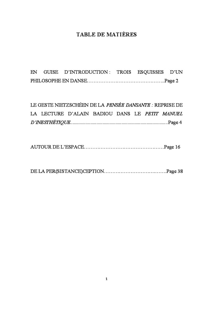 Trois esquisses d'un philosophe en danse