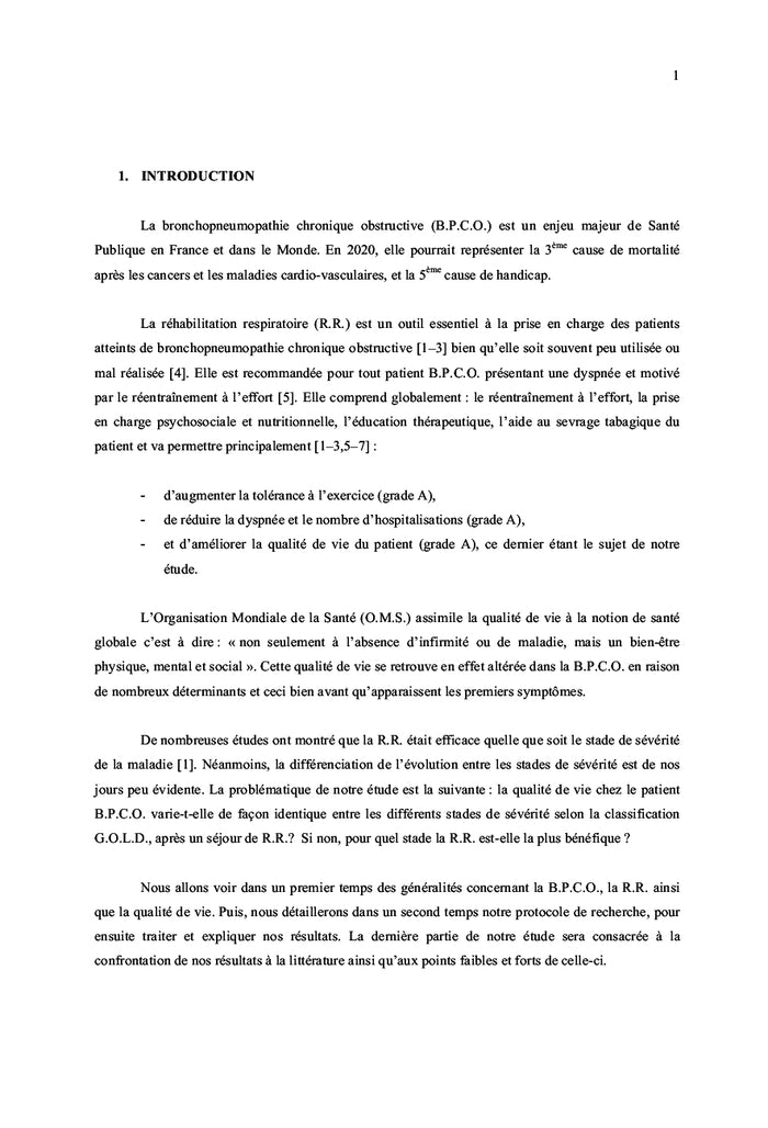 Impact de la réhabilitation respiratoire sur la qualité de vie du BPCO