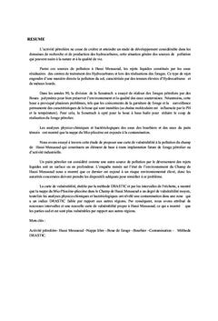Evaluation du degre de vulnerabilite d'une nappe phreatique