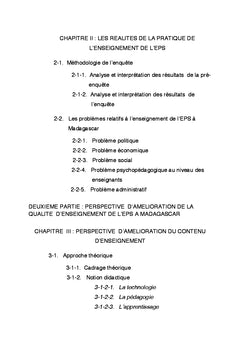 Perspective d'amelioration de la qualite de l'enseignement de l'ePS