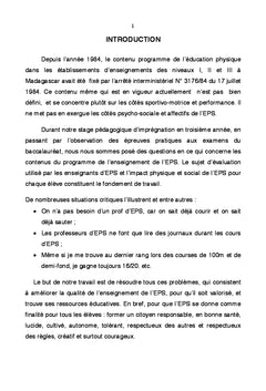 Perspective d'amelioration de la qualite de l'enseignement de l'ePS