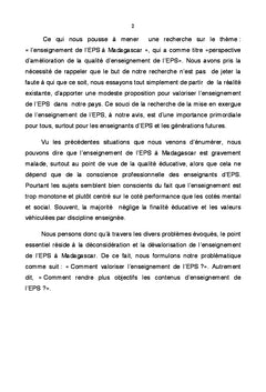Perspective d'amelioration de la qualite de l'enseignement de l'ePS