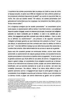 La liberte contractuelle dans les suretes personnelles en droit OHADA