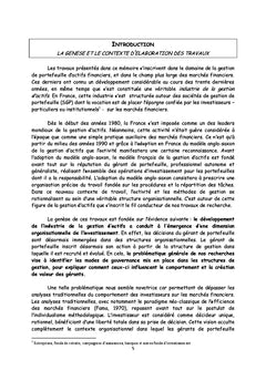 Gestion d'actifs et dynamique des marches financiers