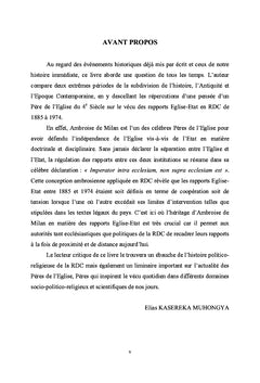 Les Rapports Eglise-Etat en RDC à la Lumière d'Ambroise de Milan