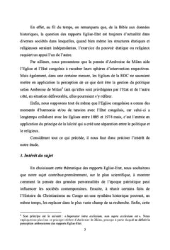 Les Rapports Eglise-Etat en RDC à la Lumière d'Ambroise de Milan