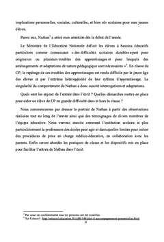 L'entrée dans l'écrit chez un élève à besoins éducatifs particuliers