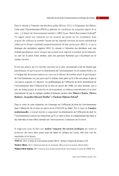 Efficacite relative du droit de l'environnement en Afrique de l'Ouest