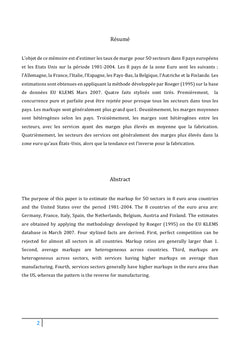 Estimation du taux de marge dans la zone euro et aux États-Unis