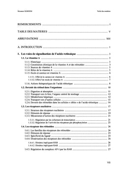 Etude du rôle de la voie de signalisation de la vitamine A