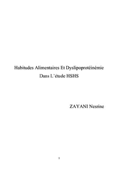 Habitudes Alimentaires et Dyslipoproteinemie Dans L'etude HSHS