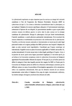 Reflexions sur l'encadrement legal de la cybersecurite canadienne