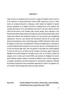 Reflexions sur l'encadrement legal de la cybersecurite canadienne
