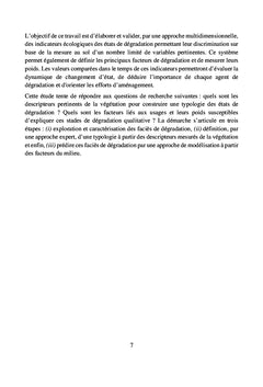 Indicateurs de suivi de la dynamique de dégradation qualitative