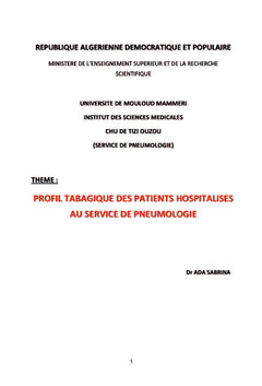 Profil tabagique des patients hospitalisés en service de Pneumologie