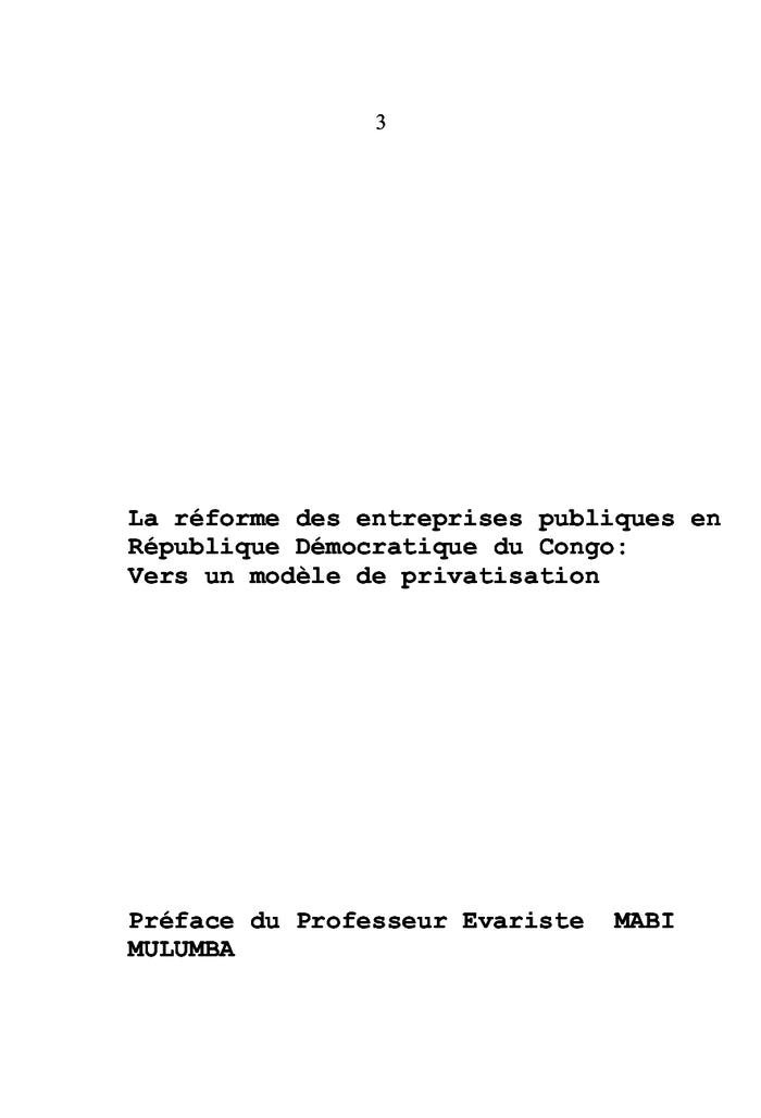 Reforme des entreprises publiques en Republique Democratique du Congo