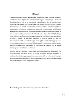 Rentabilite Agro economique coton Biologique, conventionnel et Bt