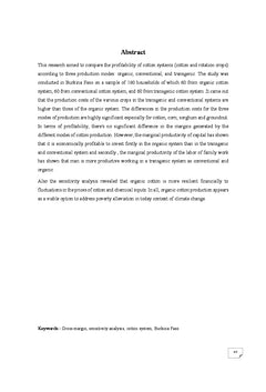 Rentabilite Agro economique coton Biologique, conventionnel et Bt