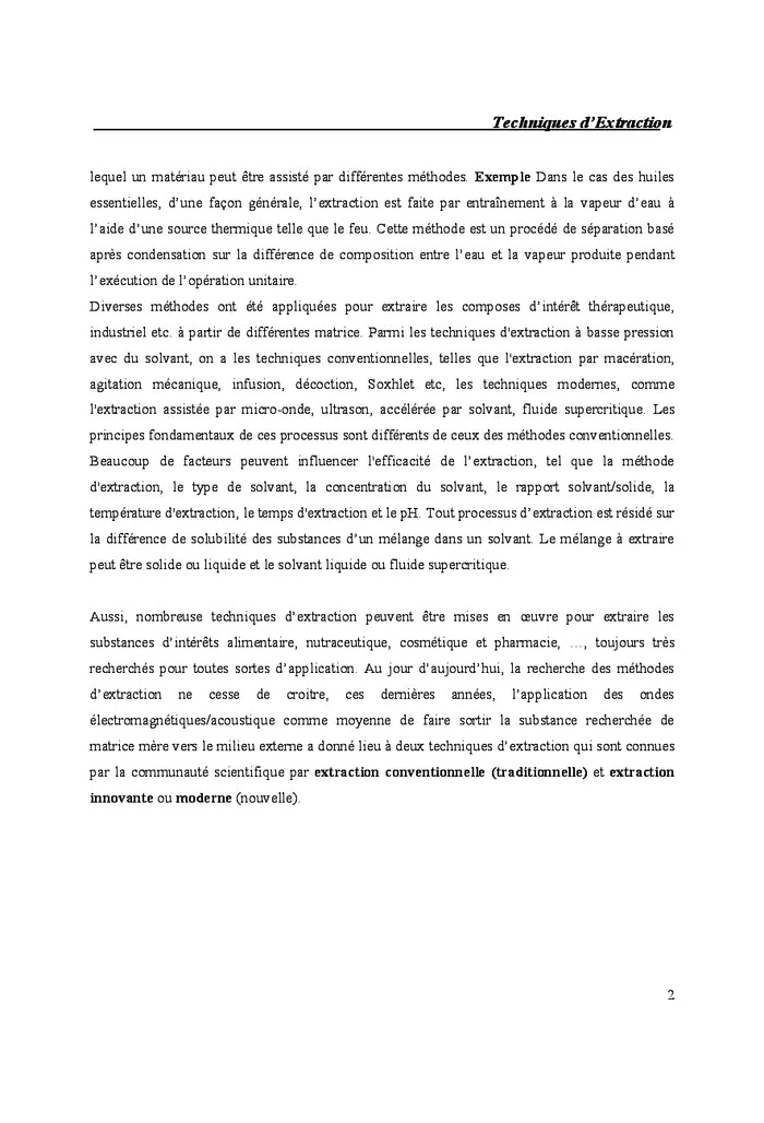 Les techniques d'extraction