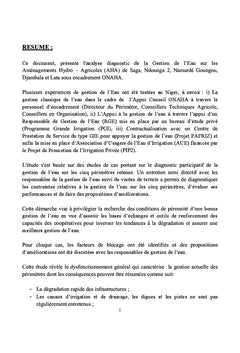 Evaluation des performances de Gestion de l'Eau sur 5 périmètres Niger