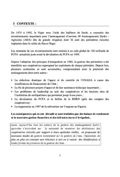 Evaluation des performances de Gestion de l'Eau sur 5 périmètres Niger