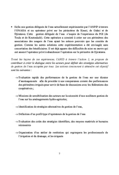 Evaluation des performances de Gestion de l'Eau sur 5 périmètres Niger