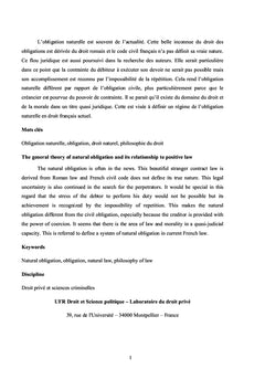 Théorie générale de l'obligation naturelle