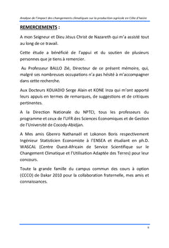 Changement Climatique et Production agricole en cote d'Ivoire