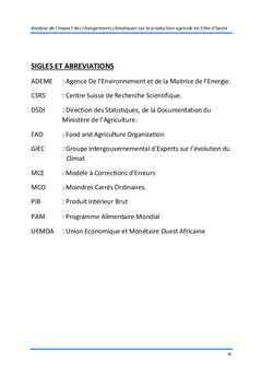 Changement Climatique et Production agricole en cote d'Ivoire