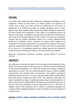 Changement Climatique et Production agricole en cote d'Ivoire