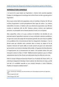 Changement Climatique et Production agricole en cote d'Ivoire