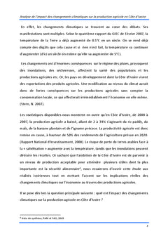 Changement Climatique et Production agricole en cote d'Ivoire