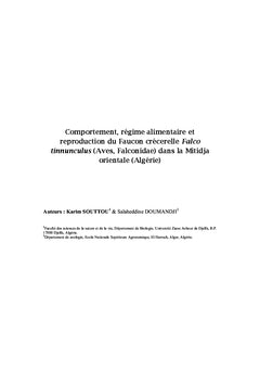 Comportement, régime alimentaire et reproduction du Faucon crécerelle