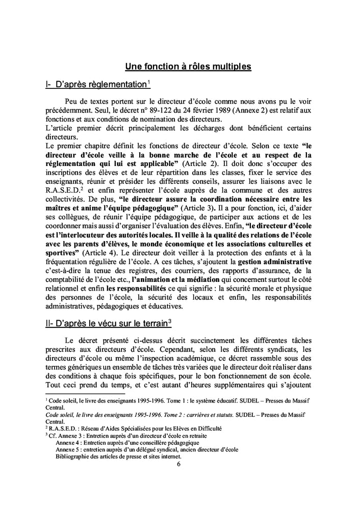 Analyse du travail des directeurs d'écoles primaires