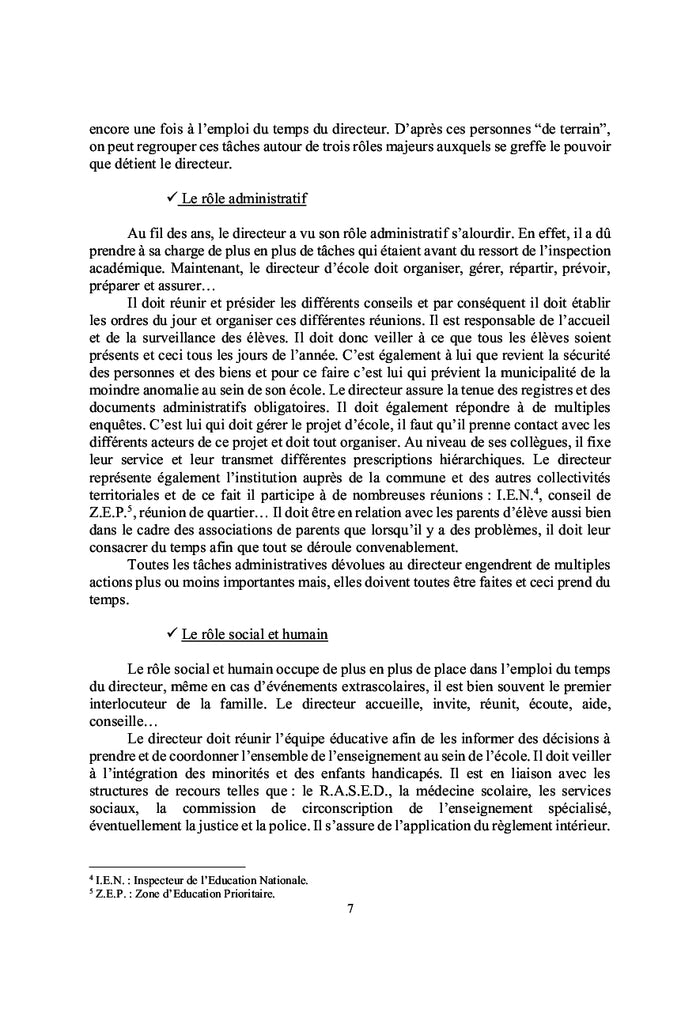 Analyse du travail des directeurs d'écoles primaires