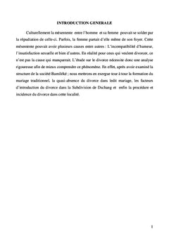 Le divorce chez les Bamileke (Ouest Cameroun) de 1922 A 1960: