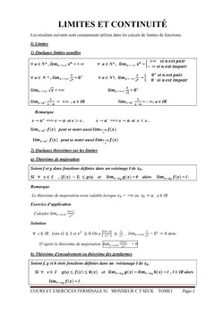 Cours et Exercices TS1 Tome 1 ANALYSE