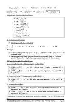 Cours et Exercices TS1 Tome 1 ANALYSE