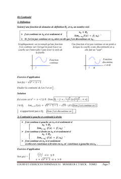 Cours et Exercices TS1 Tome 1 ANALYSE