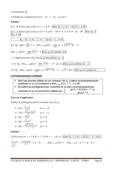 Cours et Exercices TS1 Tome 1 ANALYSE